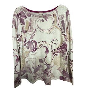 Chico’s size 2 (L) cream purple tan paisley long sleeve lightweight sweater